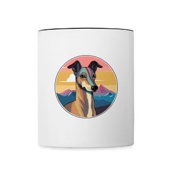 Chien lévrier polonais race Cartoon Kawaii Watercol - Mug contrasté - blanc/noir - Devant