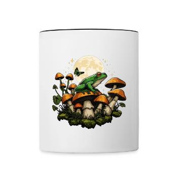Dark Cottagecore Frog with Mushrooms and Moon - Contrasting Mug - white/black - Front