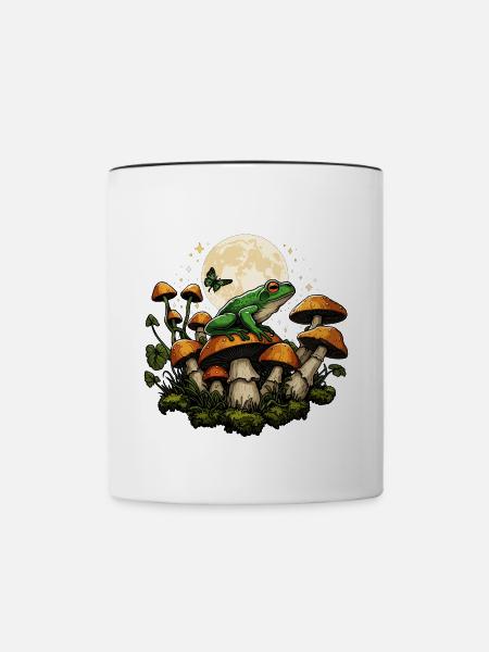 Dark Cottagecore Frosch mit Pilzen und Mond - Tasse zweifarbig - Weiß/Schwarz