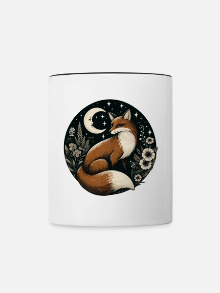Vintage Cottagecore Fuchs - Tasse zweifarbig - Weiß/Schwarz
