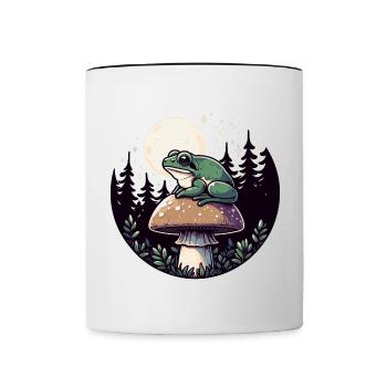 Frog with mushroom in moonlight cottagecore - Contrasting Mug - white/black - Front