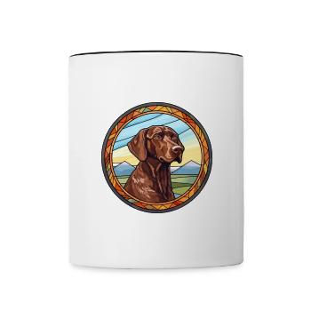 Auvergne Pointing Dog Breed Stained Glass Colorful - Contrasting Mug - white/black - Front