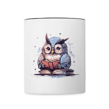 Cute Owl Book Reading Fan Books - Contrasting Mug - white/black - Front