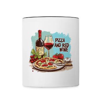 Pizza and Wine Food Alcohol - Contrasting Mug - white/black - Front