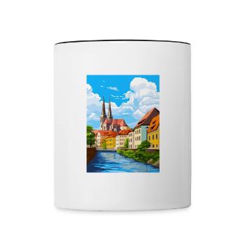 Regensburg Germany Vintage Travel Poster Souvenir - Contrasting Mug - white/black - Front