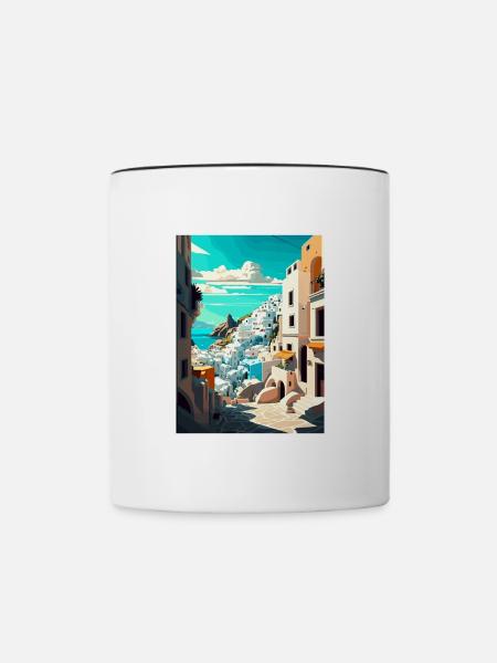 Ios Griechenland Dekoration Vintage Reiseposter WPA - Tasse zweifarbig - Weiß/Schwarz