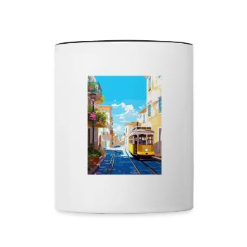 Lisbonne Portugal Vintage voyage affiche WPA Souvenir - Mug contrasté - blanc/noir - Devant