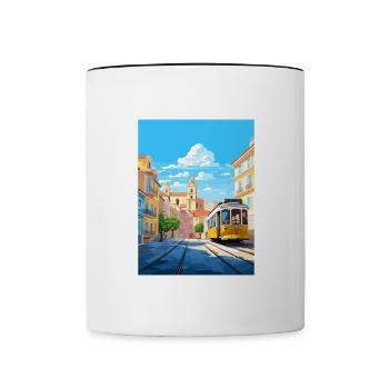 Lisbonne Portugal Vintage voyage affiche WPA Souvenir - Mug contrasté - blanc/noir - Devant