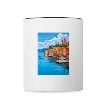 Portofino Italy Vintage Travel Poster WPA Souvenir - Contrasting Mug - white/black - Front