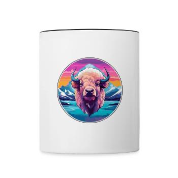 Buffalo Watercolor Cartoon Kawaii Pet Animal Color - Contrasting Mug - white/black - Front