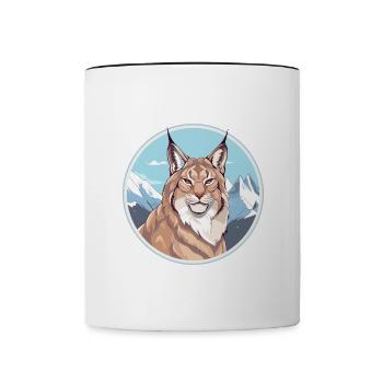 Lynx Aquarelle Dessin Animé Kawaii Animal De Compagnie Coloré - Mug contrasté - blanc/noir - Devant