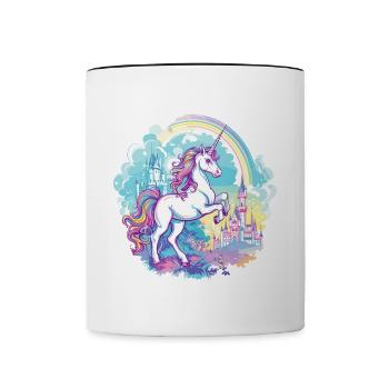 Einhorn Regenbogen Schloss Bunt Magie Fantasie - Tasse zweifarbig - Weiß/Schwarz - Vorne