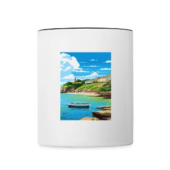 Polkerris Cornwall Vintage Travel Poster Souvenir - Contrasting Mug - white/black - Front