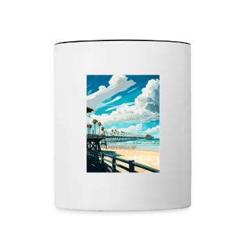 Huntington Beach Californie Vintage affiche de voyage - Mug contrasté - blanc/noir - Devant