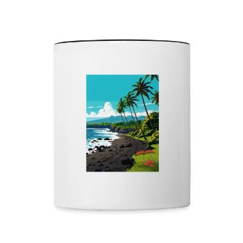 Punaluu Black Sands Beach Hawaii Travel Poster - Contrasting Mug - white/black - Front