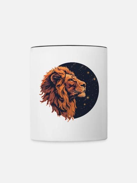 Löwe mit Sternenhimmel - Tasse zweifarbig - Weiß/Schwarz