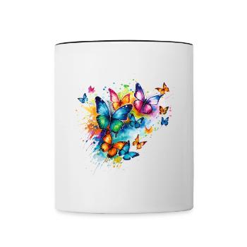Papillons Coloré Coloré Belle Art Nature - Mug contrasté - blanc/noir - Devant