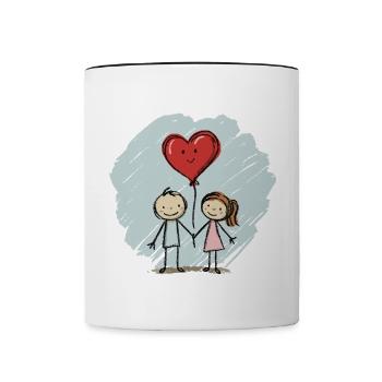 Amoureux, Figurines allumettes, Couples, Saint-Valentin - Mug contrasté - blanc/noir - Devant