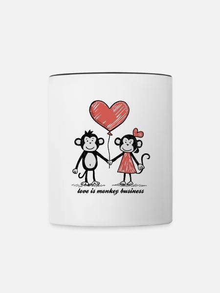 Affen Liebespaar Strichmännchen Pärchen - Tasse zweifarbig - Weiß/Schwarz