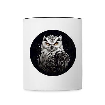 Schneeeulenportrait Schneeeule Eulengrafik - Tasse zweifarbig - Weiß/Schwarz - Vorne