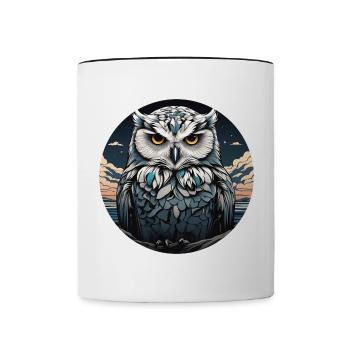 Schneeeulenportrait Schneeeule Eulengrafik - Tasse zweifarbig - Weiß/Schwarz - Vorne
