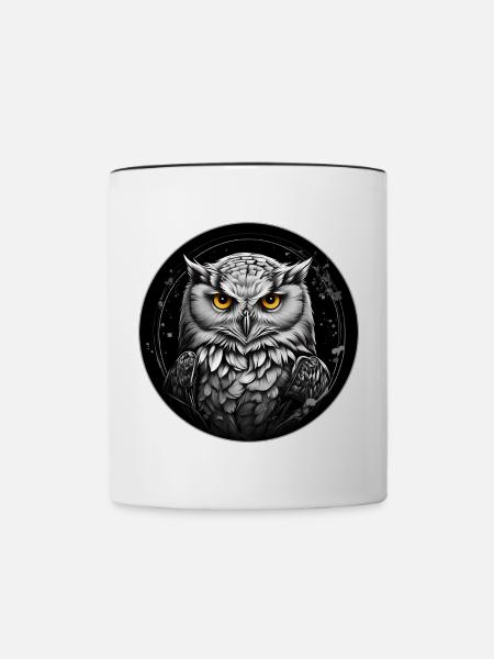 Schneeeulenportrait Schneeeule Eulengrafik - Tasse zweifarbig - Weiß/Schwarz