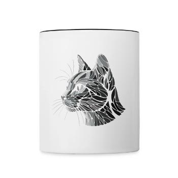 Black and white cat head, geometric art, polygons - Contrasting Mug - white/black - Front