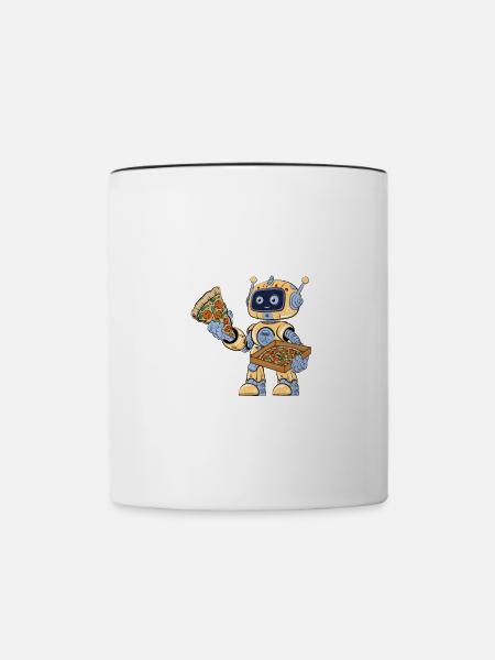 Roboter isst Pizza - Tasse zweifarbig - Weiß/Schwarz