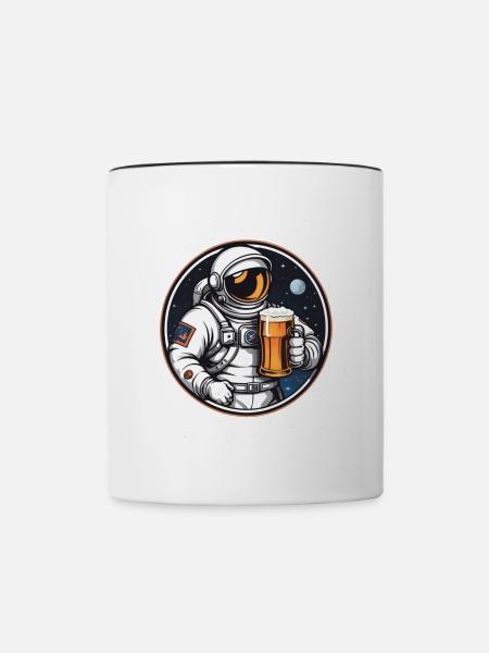 Astronaut mit Bier im All - Tasse zweifarbig - Weiß/Schwarz