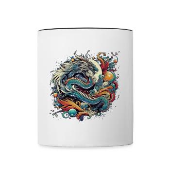 Dragon mystique dans des tourbillons abstraits colorés - Mug contrasté - blanc/noir - Devant