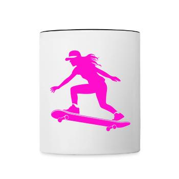 Skateboarding Woman Symbol Skateboard - Contrasting Mug - white/black - Front
