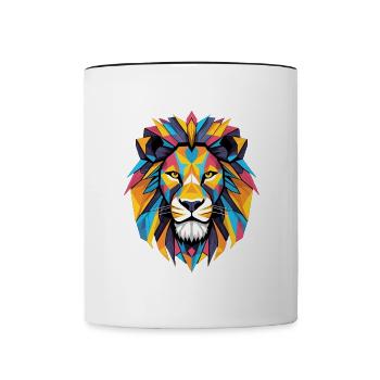 Lion Tête de Lion Géométrique Géométrie Coloré Cadeau - Mug contrasté - blanc/noir - Devant