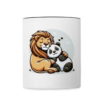 Cuddling Lion And Panda In Love - Contrasting Mug - white/black - Front