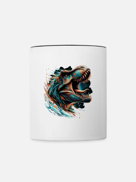 Brüllender T-Rex Dinosaurier Geschenk - Tasse zweifarbig - Weiß/Schwarz
