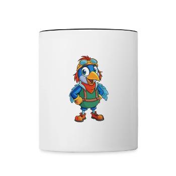 Tisserand Oiseau Mignon Personnage De Dessin Animé Kawaii Clipart - Mug contrasté - blanc/noir - Devant