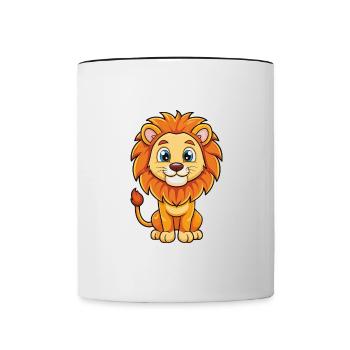 Lion Mignon Personnage De Dessin Animé Kawaii Clipart - Mug contrasté - blanc/noir - Devant
