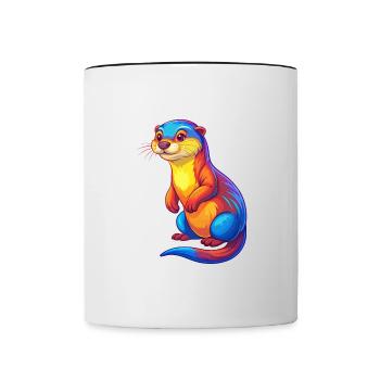 loutre coloré kawaii dessin animé personnage clipart - Mug contrasté - blanc/noir - Devant