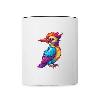 Pic coloré Kawaii personnage de dessin animé oiseau - Mug contrasté - blanc/noir - Devant