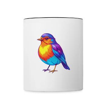 American Robin Colorful Kawaii Cartoon Character - Contrasting Mug - white/black - Front