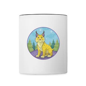 Luchs Niedliche Kawaii Cartoon Clipart Tier Haustier - Tasse zweifarbig - Weiß/Schwarz - Vorne
