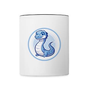 Basilic Bleu Kawaii Dessin Animé Personnage Clipart Animal de compagnie - Mug contrasté - blanc/noir - Devant