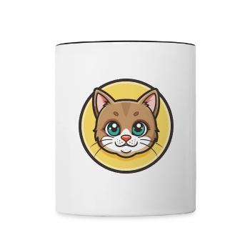 Amerikanische Polydactyl Katzenrasse Cartoon Kawaii Haustier - Tasse zweifarbig - Weiß/Schwarz - Vorne