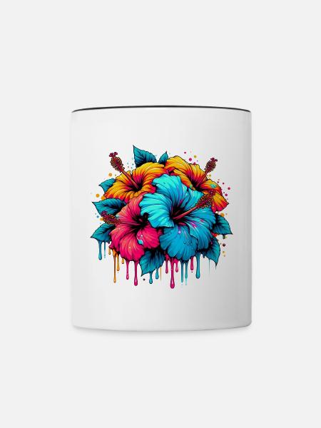Hibiskusblüten - Tasse zweifarbig - Weiß/Schwarz