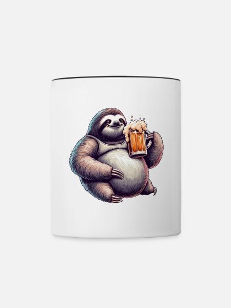 Dad Bod Bierbauch Bier Faultier Geschenk - Tasse zweifarbig - Weiß/Schwarz