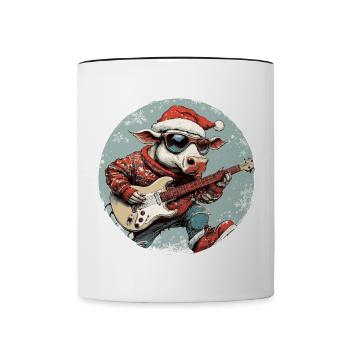 Bulle Guitare Rocker de Noël Taurus - Mug contrasté - blanc/noir - Devant