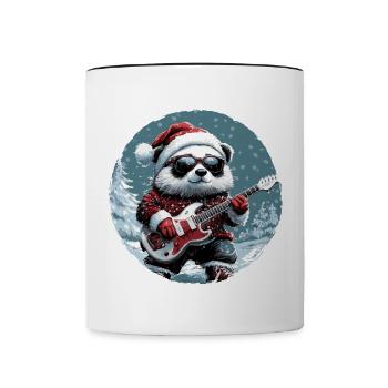 Guitare Rocker de Noël Panda - Mug contrasté - blanc/noir - Devant