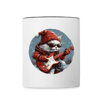 Cat Christmas Guitar Party - Contrasting Mug - white/black - Front