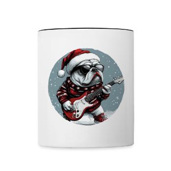 Bulldog Hund Weihnachten Rocker Gitarre - Tasse zweifarbig - Weiß/Schwarz - Vorne