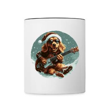 Golden Retriever Hund Weihnachten Rocker Gitarre - Tasse zweifarbig - Weiß/Schwarz - Vorne