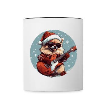 Pomeranian Hund Weihnachten Rocker Gitarre - Tasse zweifarbig - Weiß/Schwarz - Vorne